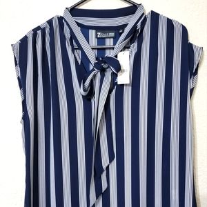 New York & Company Cuffed Short Sleeve Blouse with Neck Tie